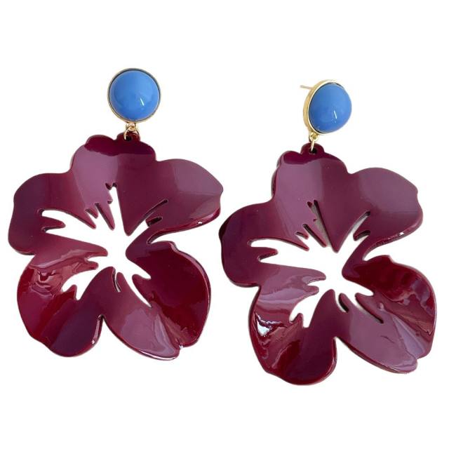 French Retro Contrasting Color Acrylic Flower Exaggerated Earrings for Women