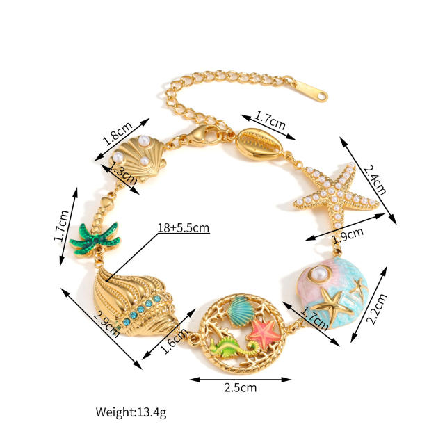 Stainless Steel bracelet 18K Gold enamel Multi-Element Exquisite Small Jewelry for Women