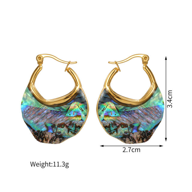 Stainless Steel earrings 18K Gold Geometric Abalone Shell Earrings