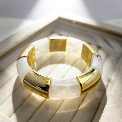 Fashion Gradient Color Resin Bracelet for Women Personalized Geometric Imitation Metal Elastic Rope Acrylic Bracelet