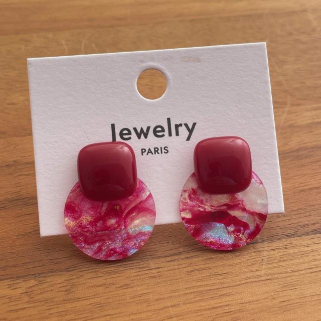 French styel sweet round shape colorful acrylic studs earrings