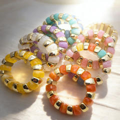 Fashion Acrylic Bracelet with Gold Splicing Curved Tube Bracelet