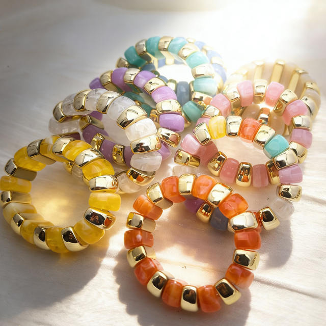 Fashion Acrylic Bracelet with Gold Splicing Curved Tube Bracelet