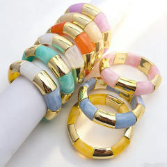 Fashion Gradient Color Resin Bracelet for Women Personalized Geometric Imitation Metal Elastic Rope Acrylic Bracelet