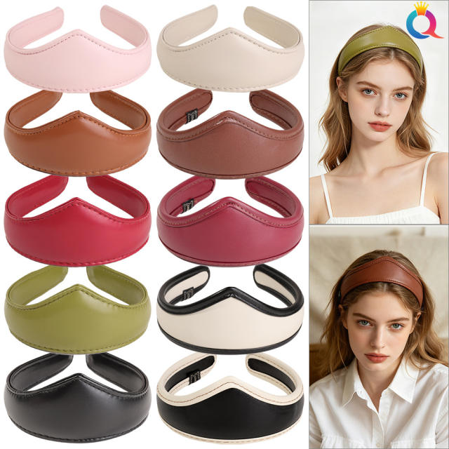 Vintage PU leather crown shape headband for women