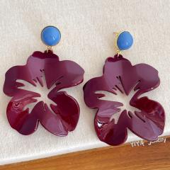 French Retro Contrasting Color Acrylic Flower Exaggerated Earrings for Women