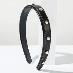 Vintage PU leather revet headband for women