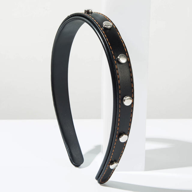 Vintage PU leather revet headband for women