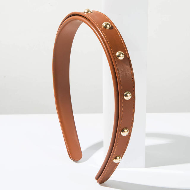 Vintage PU leather revet headband for women