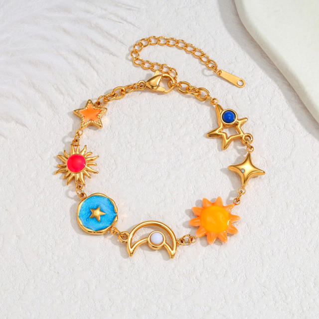 Stainless Steel bracelet 18K Gold enamel Multi-Element Exquisite Small Jewelry for Women