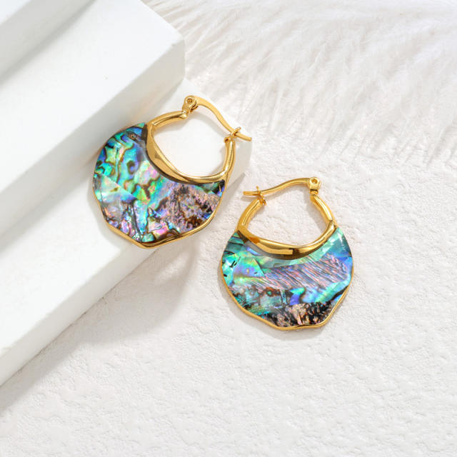Stainless Steel earrings 18K Gold Geometric Abalone Shell Earrings