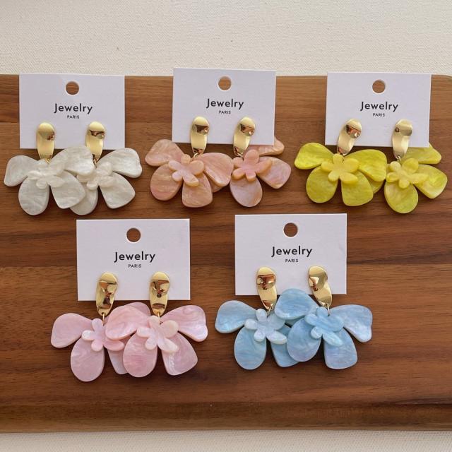 French-Style Super Fairy Flower Earrings Seaside Vacation Style Exaggerated resin earrings