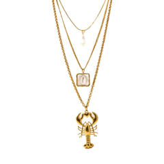 Vintage three layer lobster pendant pearl pendant stainless steel necklace