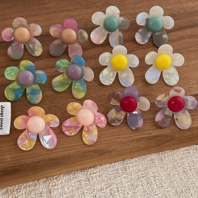 Summer Fresh and Colorful Acrylic Five-Petal Flower Earrings