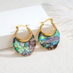 Stainless Steel earrings 18K Gold Geometric Abalone Shell Earrings