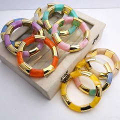 Fashion Gradient Color Resin Bracelet for Women Personalized Geometric Imitation Metal Elastic Rope Acrylic Bracelet
