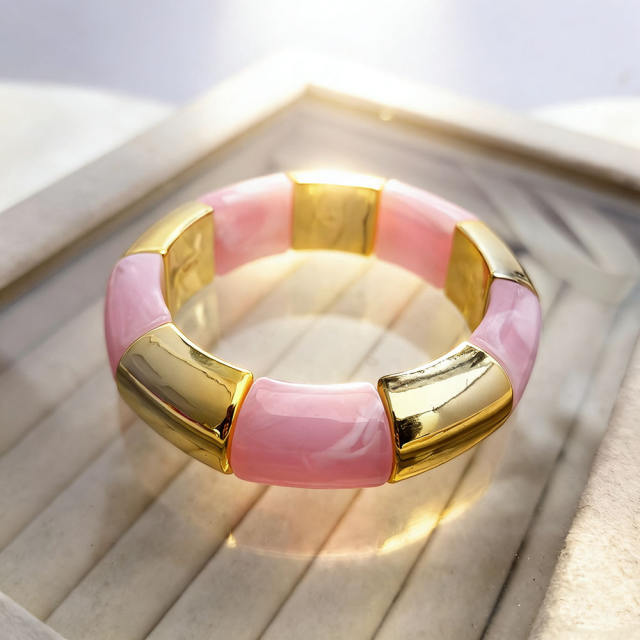 Fashion Gradient Color Resin Bracelet for Women Personalized Geometric Imitation Metal Elastic Rope Acrylic Bracelet