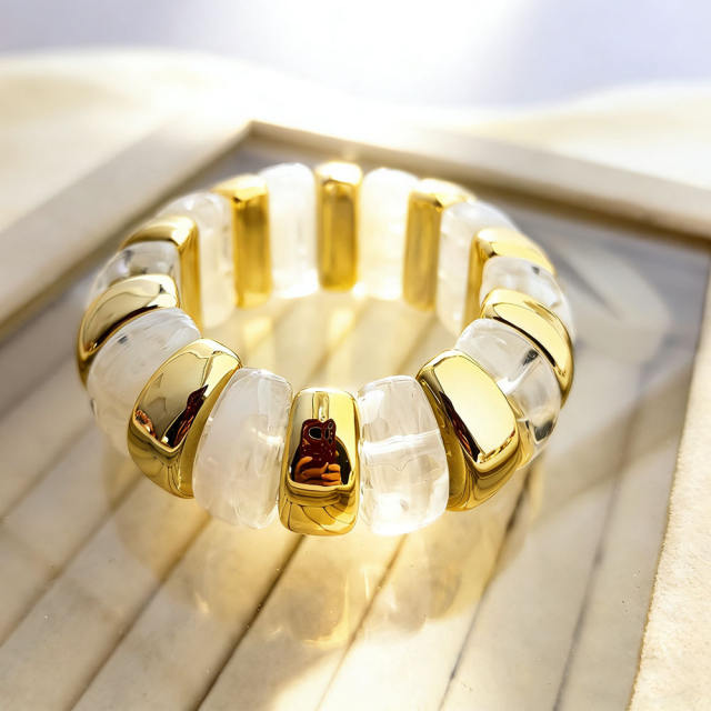 Fashion Acrylic Bracelet with Gold Splicing Curved Tube Bracelet