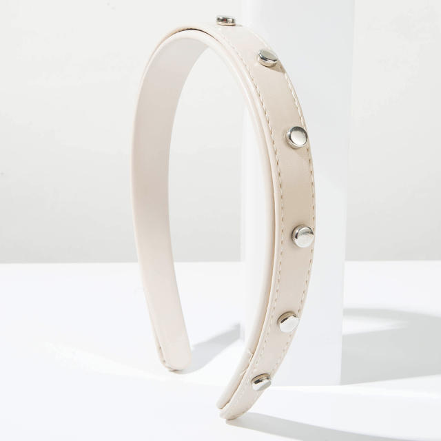 Vintage PU leather revet headband for women
