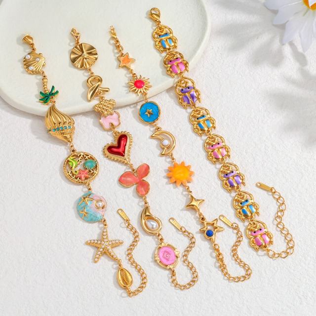 Stainless Steel bracelet 18K Gold enamel Multi-Element Exquisite Small Jewelry for Women
