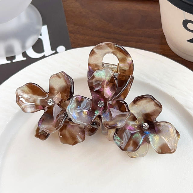 Large Acetate Flower Hair Clip with High-Quality Texture Rhinestone Embellishments
