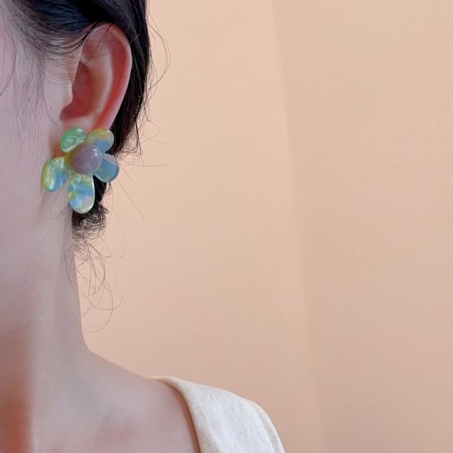 Summer Fresh and Colorful Acrylic Five-Petal Flower Earrings