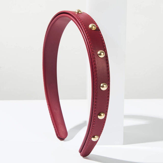 Vintage PU leather revet headband for women