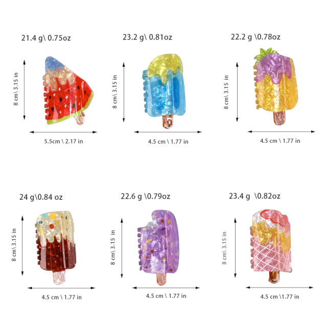 Creative Holiday Style Watermelon Ice Cream Hair Clip Summer Cartoon hair claw clips