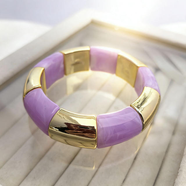 Fashion Gradient Color Resin Bracelet for Women Personalized Geometric Imitation Metal Elastic Rope Acrylic Bracelet