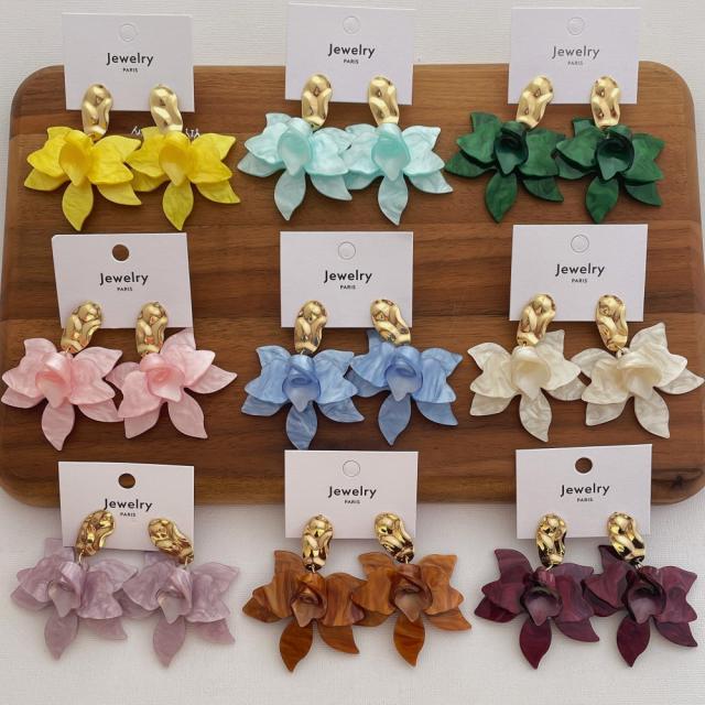 Super Fairy-Like Flower Earrings for Women French Style Exaggerated acrylic earrings