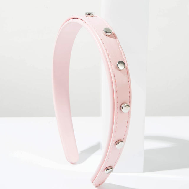 Vintage PU leather revet headband for women