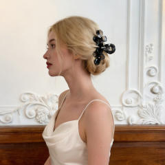 Large Acetate Flower Hair Clip with High-Quality Texture Rhinestone Embellishments