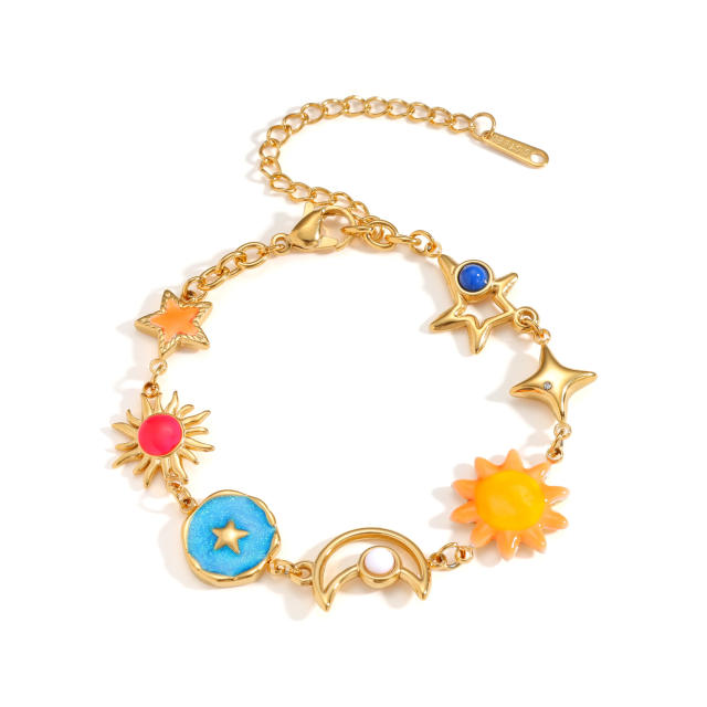 Stainless Steel bracelet 18K Gold enamel Multi-Element Exquisite Small Jewelry for Women
