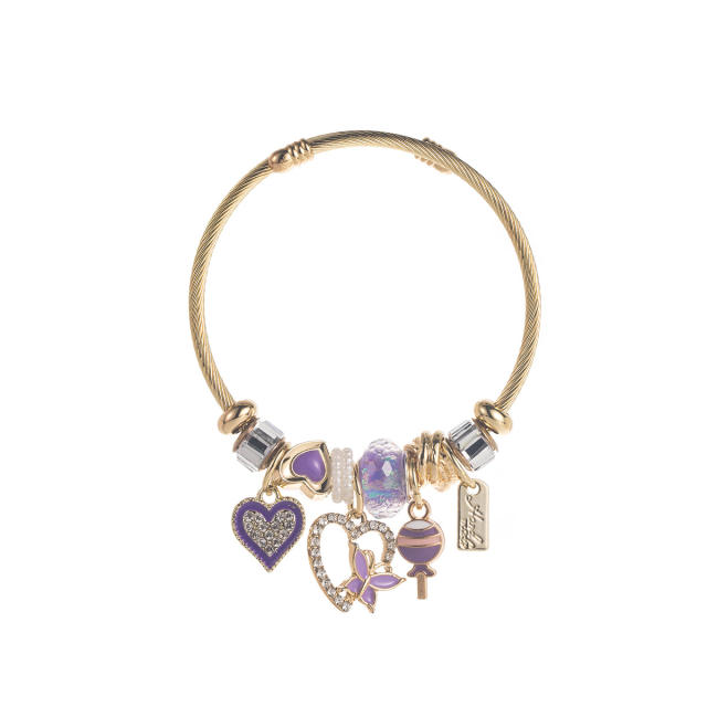 DIY multi element charm stainless steel bangle bracelet for women