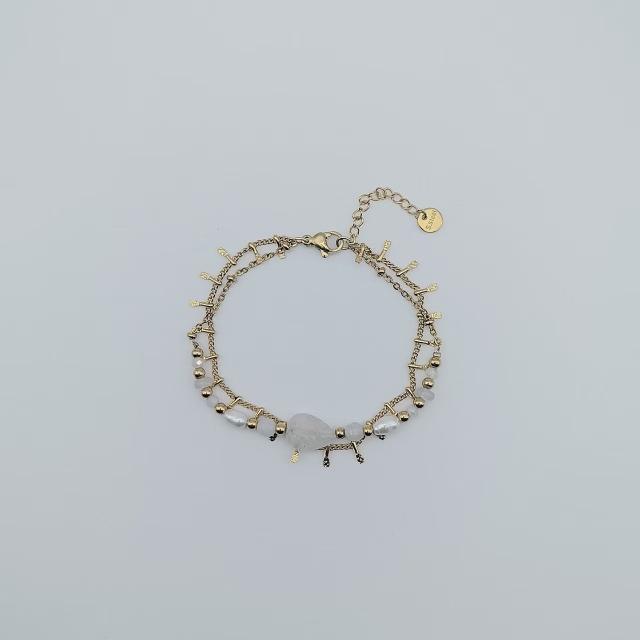 Bohemian Natural Stone Bracelet Double-Layer Stacked Leaf Natural Pearl Stainless Steel Bracelet