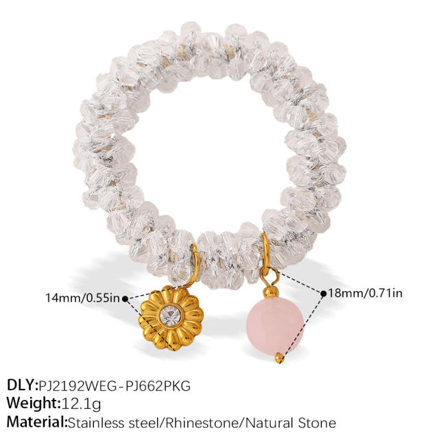 Ins-Style DIY Four-Leaf Clover Flower Pendant Transparent Crystal Elastic Hair ties