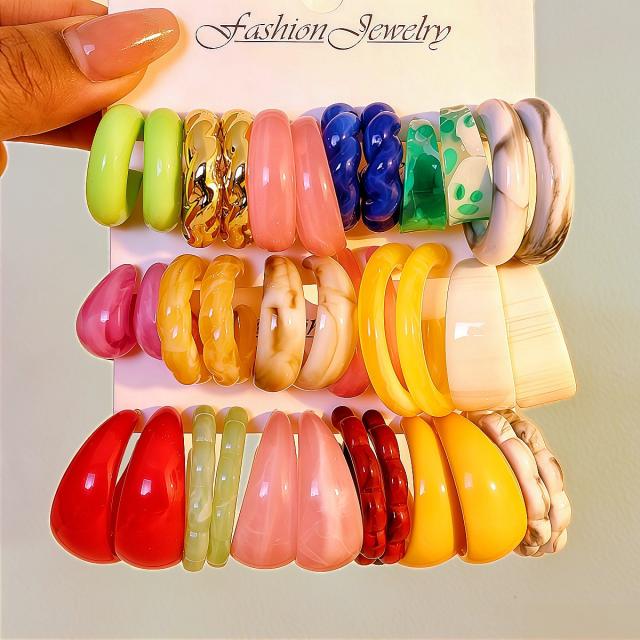 Colorful Resin Earring Set 18 Pairs of Multi-Style C-Shaped Earrings arcylic earrings set