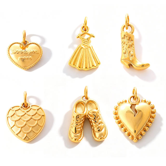 Sweet Girly Style Crown Heart Skirt Multi-Shaped Pendant Stainless Steel 18K Gold-Plated DIY Accessories
