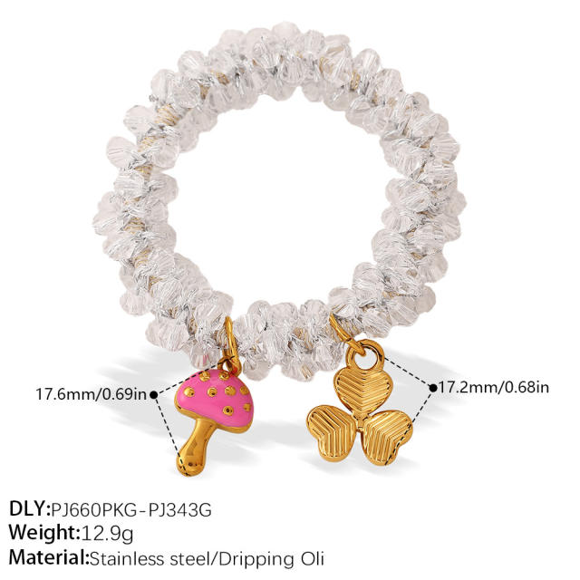 Ins-Style DIY Four-Leaf Clover Flower Pendant Transparent Crystal Elastic Hair ties