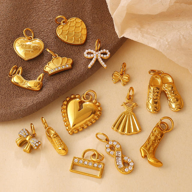 Sweet Girly Style Crown Heart Skirt Multi-Shaped Pendant Stainless Steel 18K Gold-Plated DIY Accessories