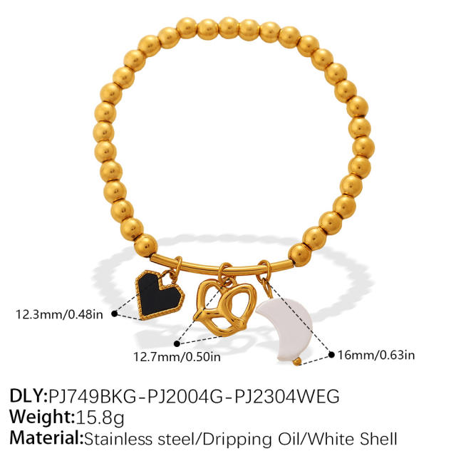 Retro Light Luxury Style Cross Devil's Eye DIY Multi-Pendant Gold Beaded Bracelet  stainless steel bracelet