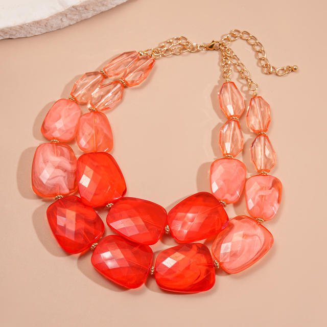 Exaggerated Acrylic Irregular Beaded Double-Layer Necklace Seaside Vacation Style for Women