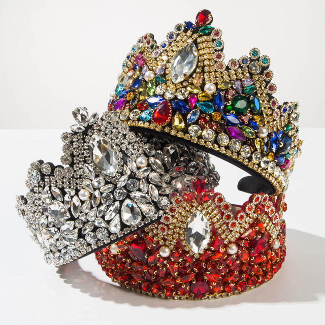 Baroque-Style Headband with Full Diamond Crown Heavy-Duty Pearl-Embellished Headband