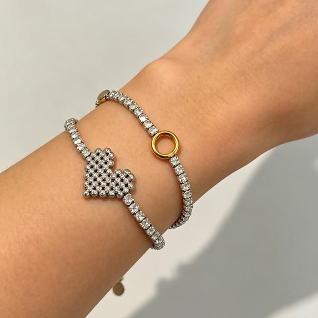 304 Stainless Steel Bracelet Tennis Chain Heart-Shaped Color-Blocking Waterproof Jewelry