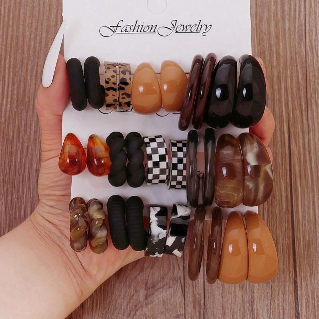 Colorful Resin Earring Set 18 Pairs of Multi-Style C-Shaped Earrings arcylic earrings set