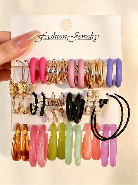 Colorful Resin Earring Set 18 Pairs of Multi-Style C-Shaped Earrings arcylic earrings set