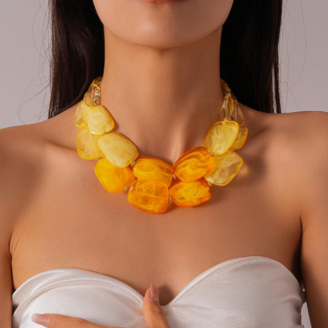 Exaggerated Acrylic Irregular Beaded Double-Layer Necklace Seaside Vacation Style for Women