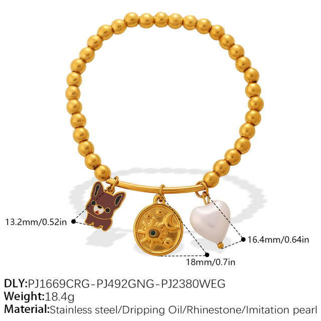 Retro Light Luxury Style Cross Devil's Eye DIY Multi-Pendant Gold Beaded Bracelet  stainless steel bracelet