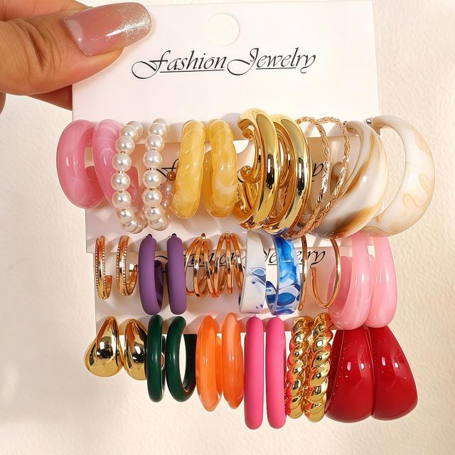 Colorful Resin Earring Set 18 Pairs of Multi-Style C-Shaped Earrings arcylic earrings set
