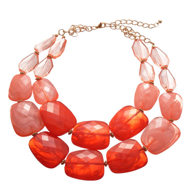 Exaggerated Acrylic Irregular Beaded Double-Layer Necklace Seaside Vacation Style for Women